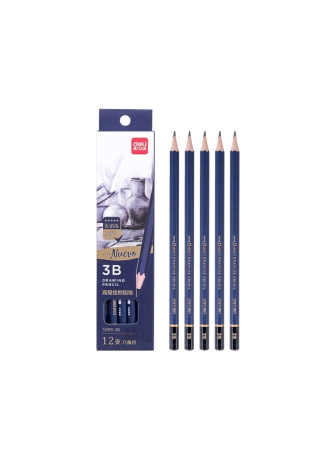Deli 12-Piece Nuevo Drawing And Sketching Pencils 3B Size - Image 1